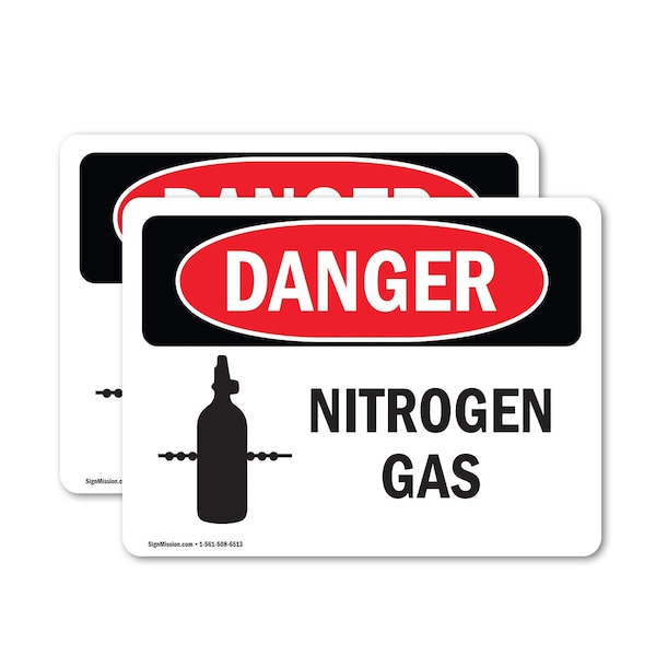 Signmission Nitrogen Gas Danger Sign, Vinyl Decal, 10in W x 7in L, 2PK OS-2PACK-DS-D-710-L-2461 - main